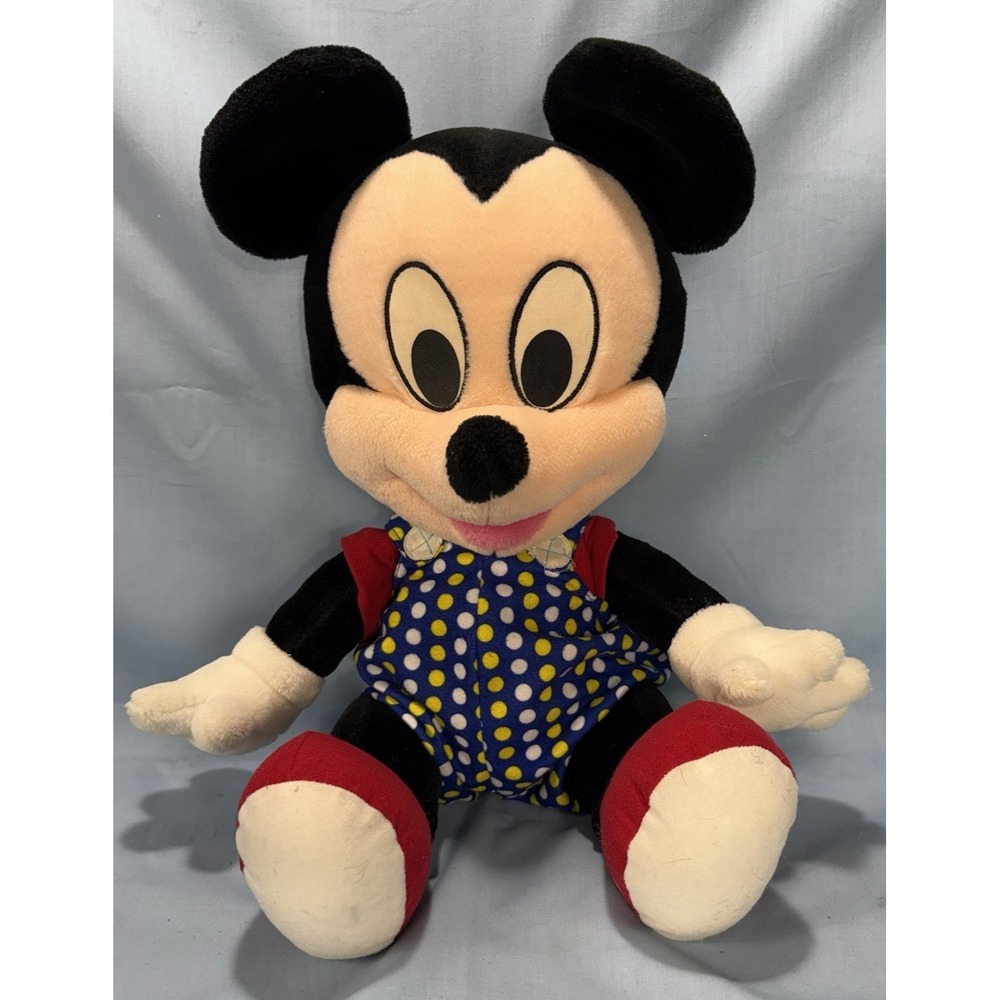 Mattel Disney Baby Mickey Mouse Plush White Blue Yellow Polka Dot Jumper 21"